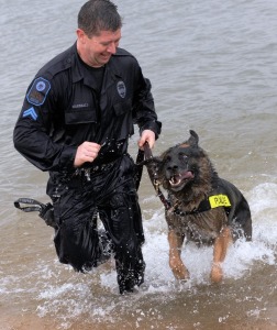 Boomer and his handler, Corporal Heath Marshall, Rockville City Police Department. (Courtesy of Karin Marshall)