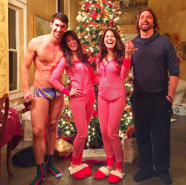 Olympian swimmer Michael Phelps forgets his pajamas for the holiday PJ party. (Instagram)