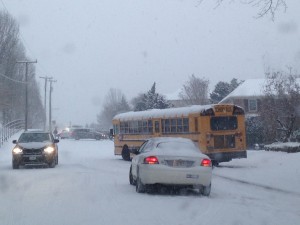 Fairfax County Public School bus on the sidewalk