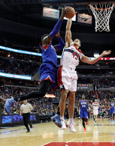 The Wizards will need improved interior play from Kris Humphries and Marcin Gortat. (AP Photo/Alex Brandon)