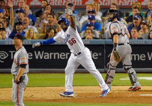 Yasiel Puig (#66) has already become one of baseball's most popular stars. (AP Photo/Mark J. Terrill)