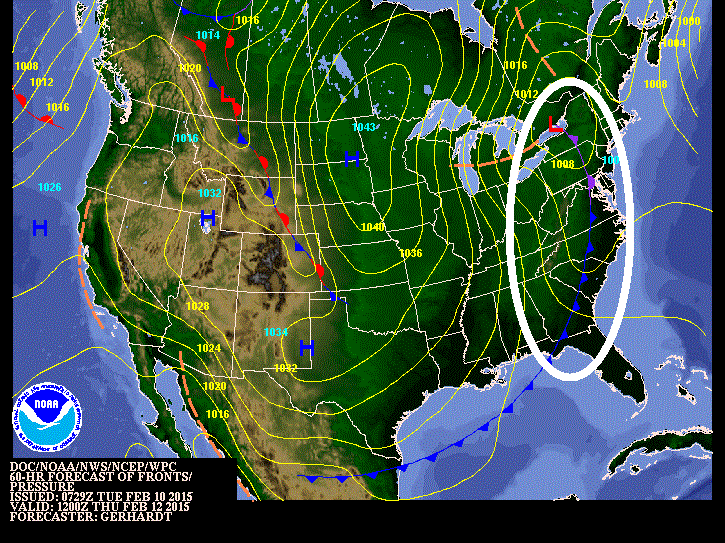 A frontal system sweeps through the East Coast on Thursday morning. (WPC)