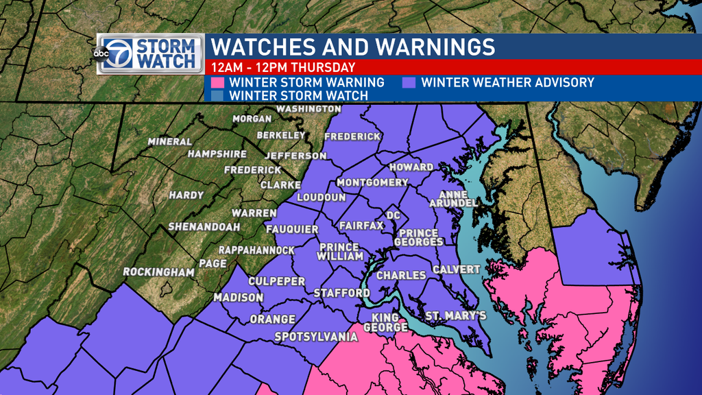 Watches and warnings in the D.C. area. (WJLA)