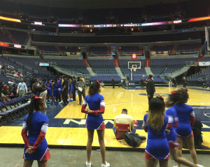 Anacostia brought a full complement of cheerleaders and a couple dozen teachers in support. (WTOP/Noah Frank)
