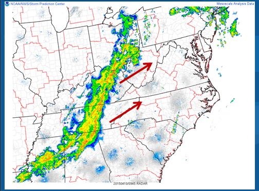Radar at 6 a.m. Friday from the Storm Prediction Center via NWS Blacksburg. (Courtesy Storm Prediction Center)