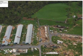 A poultry house was damaged by a tornado in Shenandoah County, Virginia, on April 28. (National Weather Service)