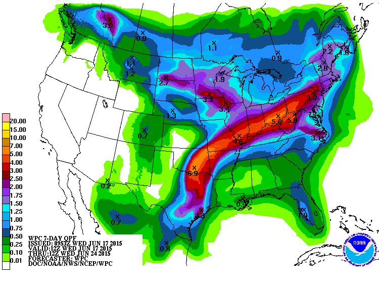 Expect a swath of heavy rain associated with Bill to move from northern Texas to the Mid Atlantic by Sunday. 