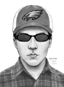 A police sketch of the suspect in the hammer attack on a clerk at a store in the Leesburg Corner Premium Outlets. (Courtesy of the Leesburg Police Department)