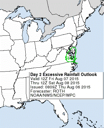 Potential for excessive rain (5 percent to 10 percent chance) continuing through Friday for areas east of Interstate 95, lower half of the Delmarva Peninsula and Southeastern Virginia. This is where we will have the biggest flooding threat on Friday. 