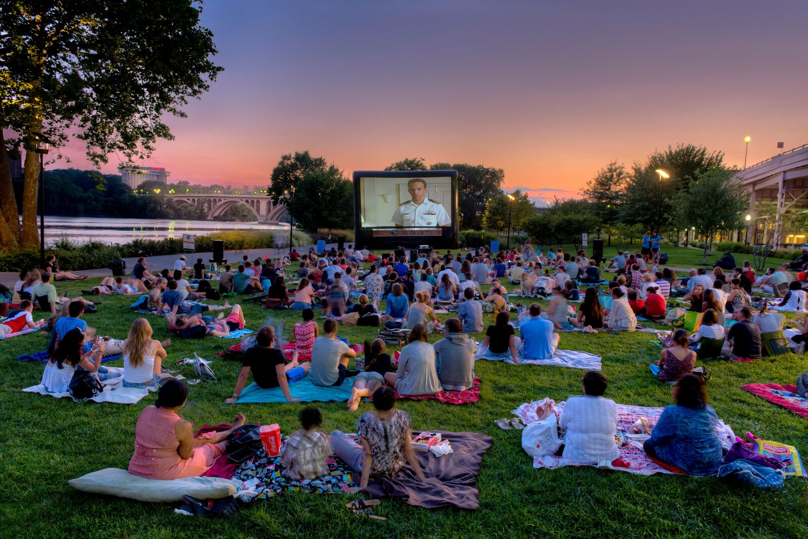Moviegoers watch a sunset screening at Georgetown Waterfront Park. (Courtesy Georgetown Sunset Cinema)