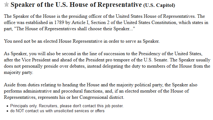 Wanted ad on Craigslist seeks speaker of the House | WTOP
