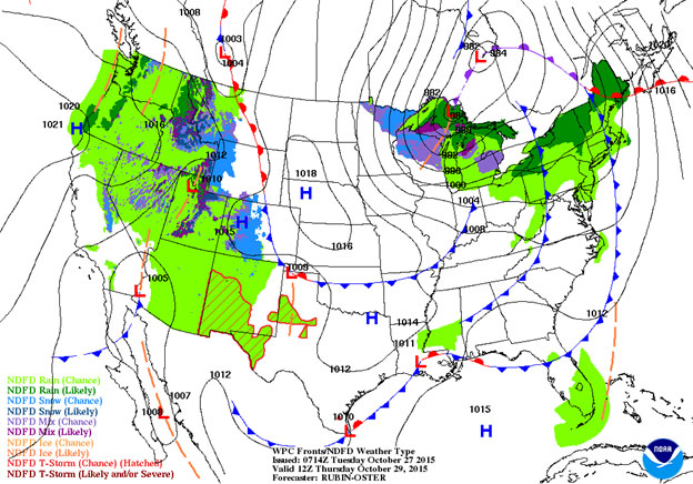 A cold front moves through the region, which will be dry by 8 a.m. Thursday.  (Photo NOAA)