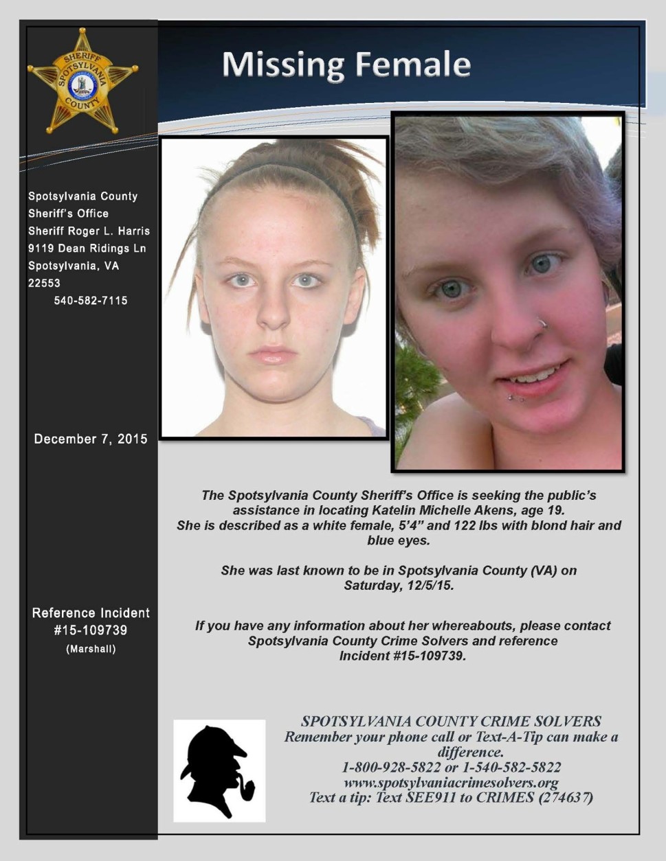 Katelin Akens, 19, Missing Since December 5, 2015 Spotsylvania County, VA