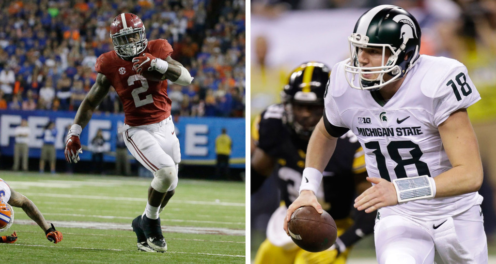 Derrick Henry and Alabama take on Connor Cook and Michigan State. (AP Photos)