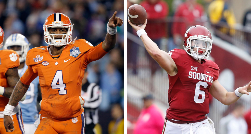 Deshaun Watson leads top-ranked Clemson against Baker Mayfield and Oklahoma. (AP Photos)