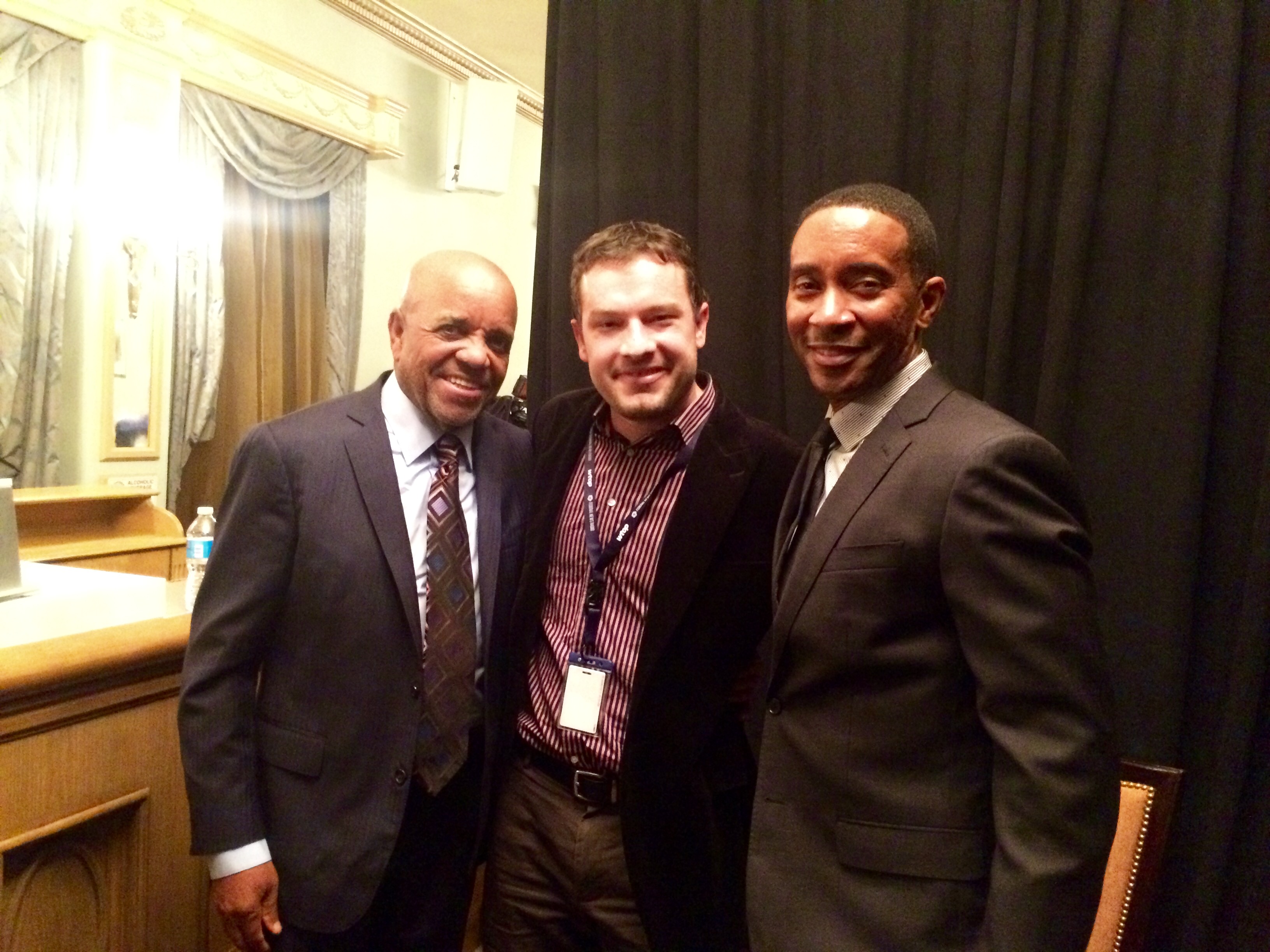 Motown founder Berry Gordy (left) and musical director Charles Randolph-Wright (right) pose with WTOP's Jason Fraley. (WTOP/Jason Fraley)