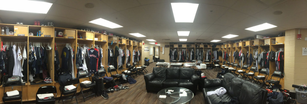 A look inside the home clubhouse at Jerry Uht Park in Erie, Pa. (WTOP/Noah Frank)