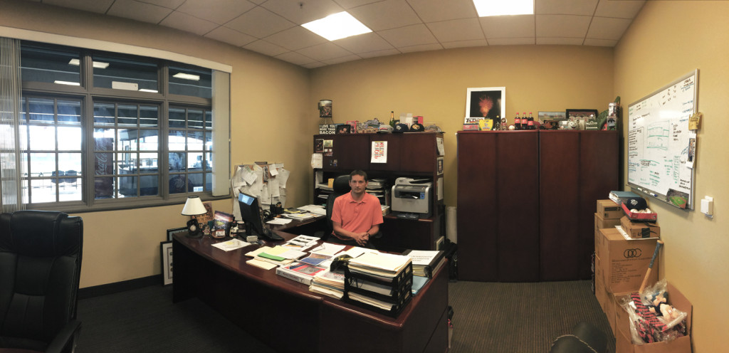 Kurt Landes, president and GM of the Lehigh Valley IronPigs, sits in his office at Coca-Cola Park. (WTOP/Noah Frank)