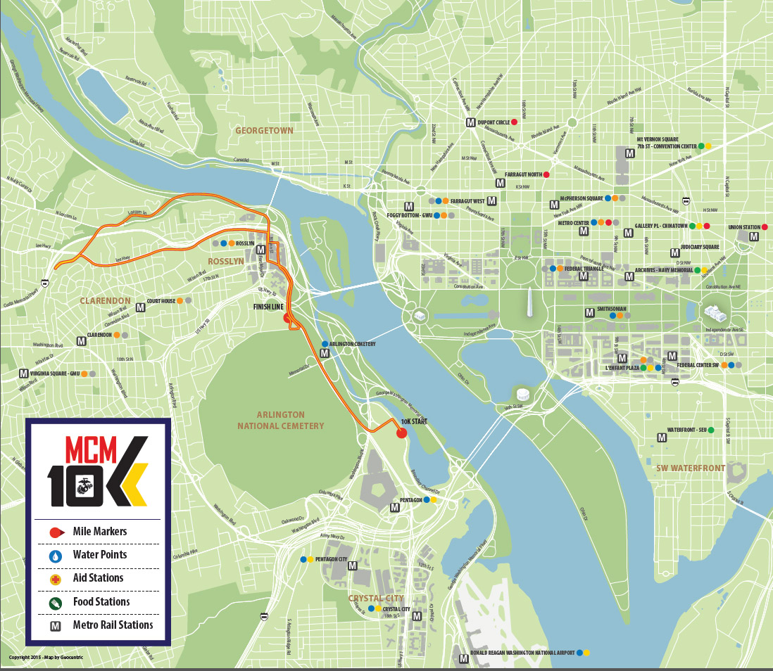 The Marine Corps  Marathon released this map of its revised 2016 course for the 10-kilometer race. (Courtesy Marine Corps Marathon)