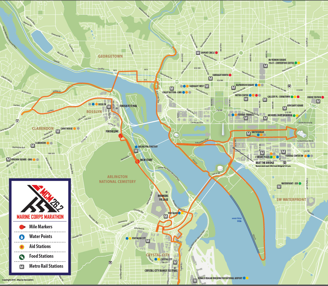 The Marine Corps  Marathon released this map of its revised 2016 course for the 26.2-mile marathon. (Courtesy Marine Corps Marathon)