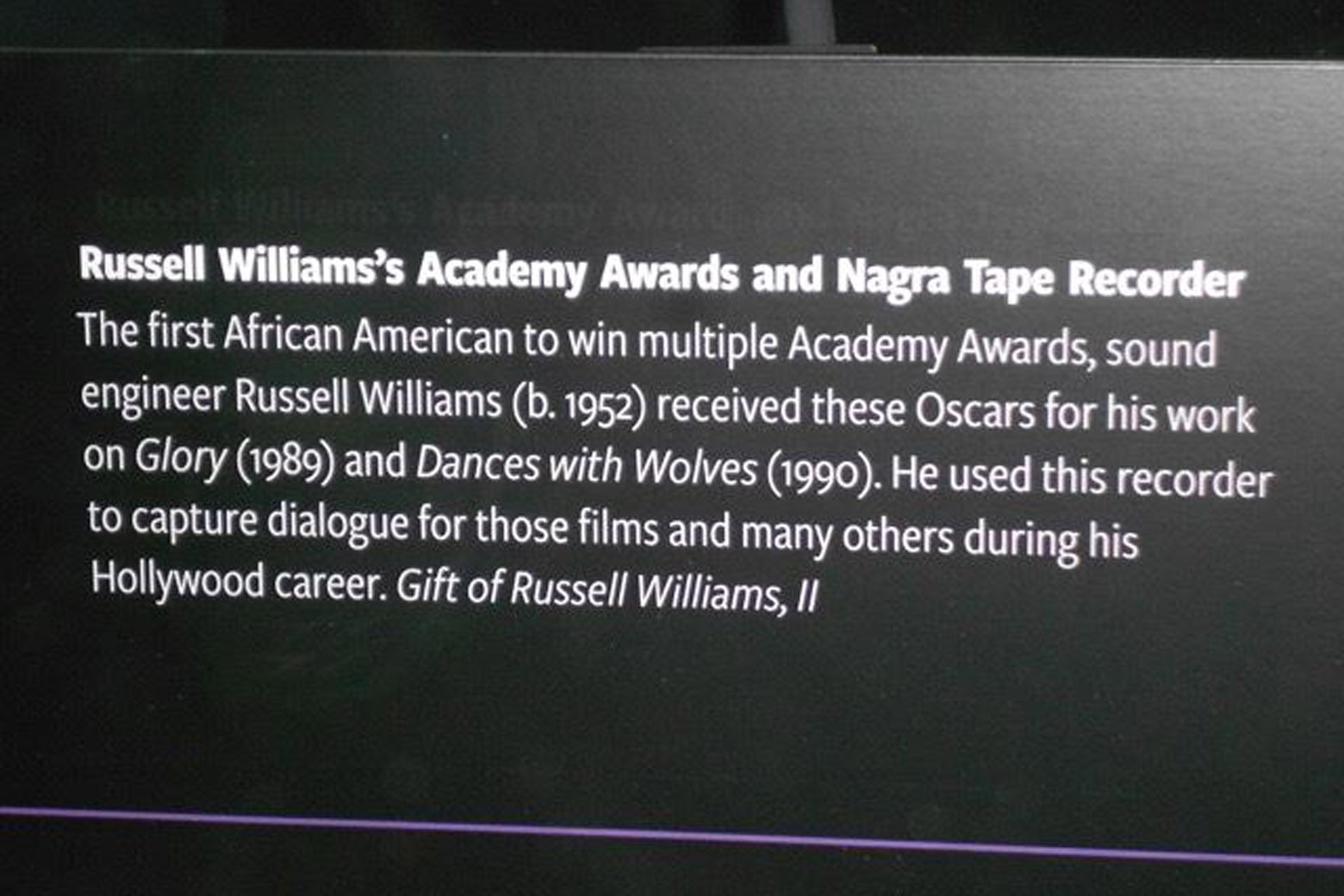 The plaque from the Smithsonian National Museum of African American History and Culture.  (Courtesy Russell Williams via Mark M Harris) 