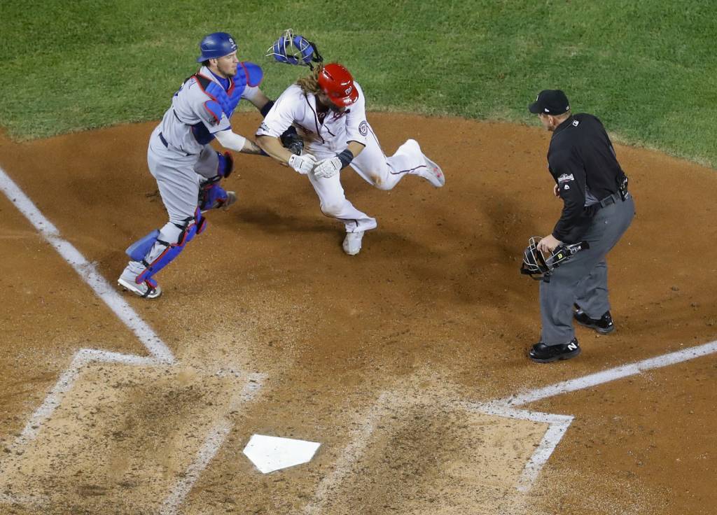 The game shifted when Jayson Werth was sent home and tagged out to end the sixth inning. (AP Photo/Pablo Martinez Monsivais)