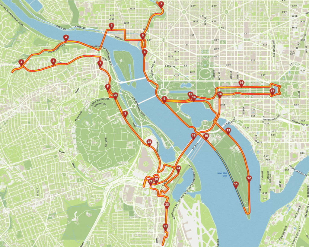 Click on the map to see an interactive map of the weekend's race route. (Courtesy Marine Corps Marathon)