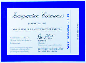 Roy Blunt, R-Mo., the chairman of the Joint Congressional Committee on Inaugural Ceremonies, unveils the official ticket for President-elect Donald Trump’s Inauguration Day during a press conference on Thursday, Jan. 5, 2016. (Screen grab)