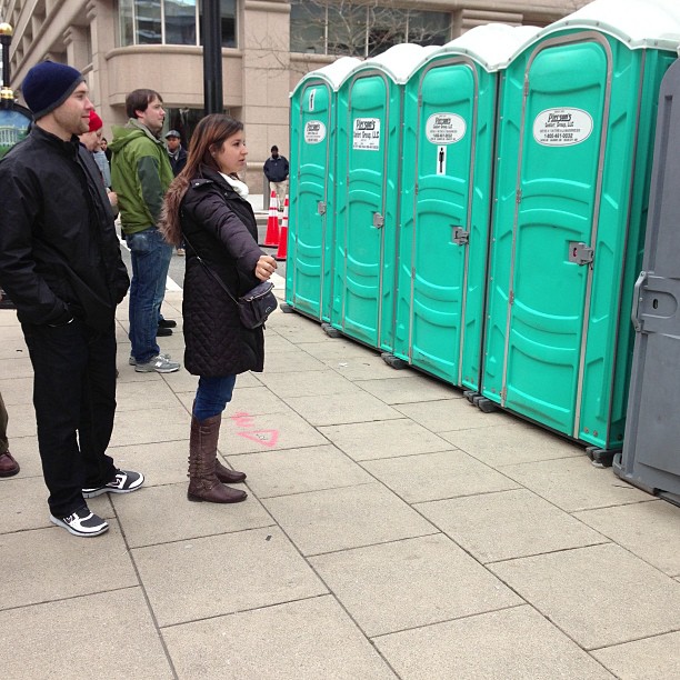 A lot of people are waiting for porta potties — and not just folks who need to go