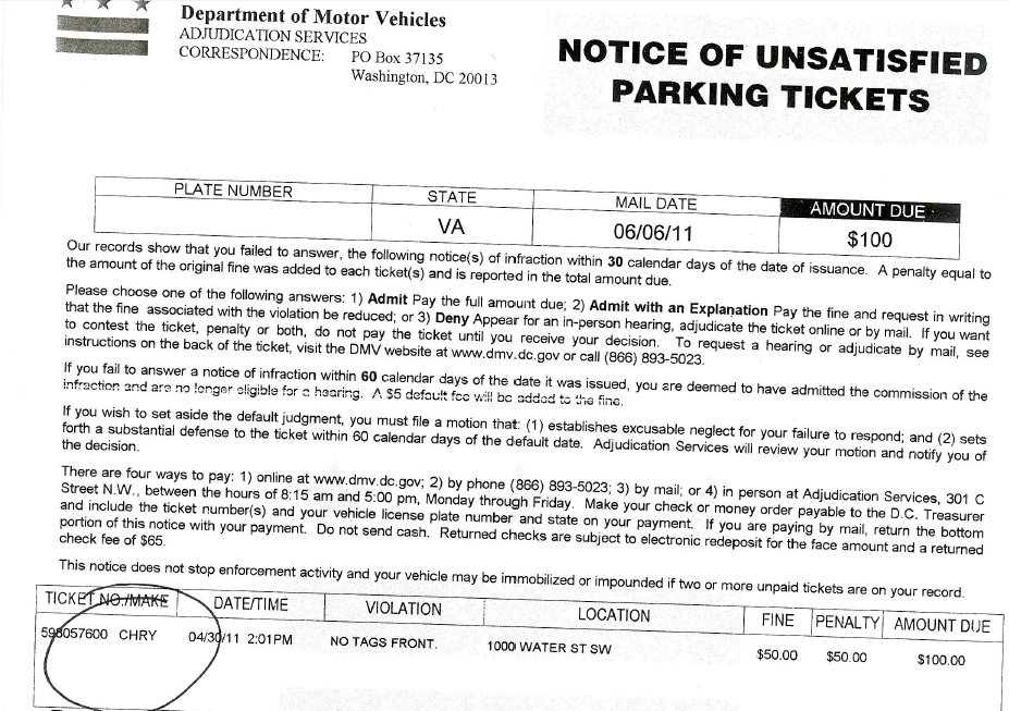 After two years, D.C. throws out parking ticket