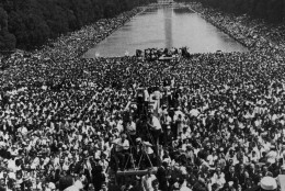 28th August 1963: Over 200,000 people gather around the Lincoln Memorial in Washington DC, where the civil rights March on Washington ended with Martin Luther King's 'I Have A Dream' speech.   (Photo by Hulton Archive/Getty Images)