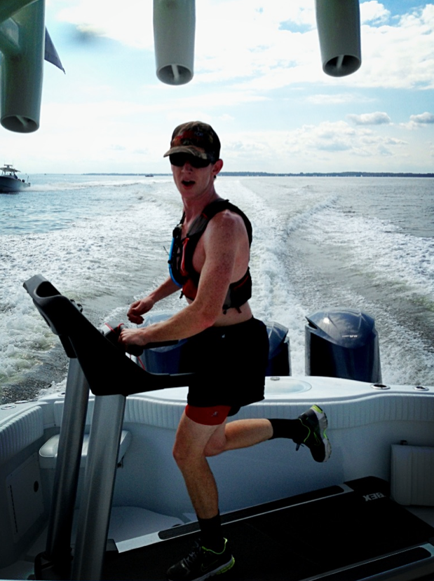 Va. Marine runs across the Chesapeake Bay on a boat