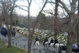 A horse-drawn carriage brings Don Sheda's casket to its final resting place.