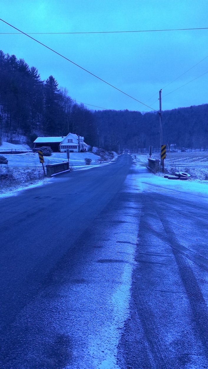 Rural road in Sullivan County, Pennsylvania which cuts through my grandfather’s snow-tinged corn fields. (Courtesy Rob Fink) 