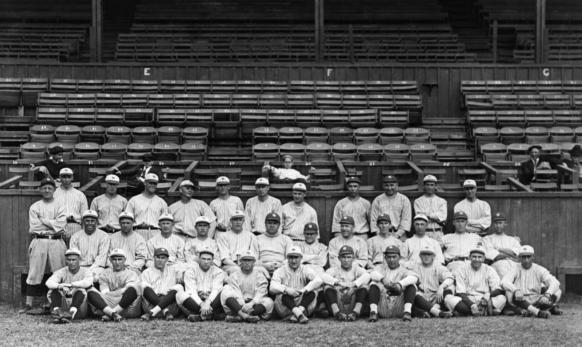 The 1921 New York Yankees, the first to win an AL pennant, pose for a team photo during Spring Training in Louisiana. (AP Photo/Library Of Congress)