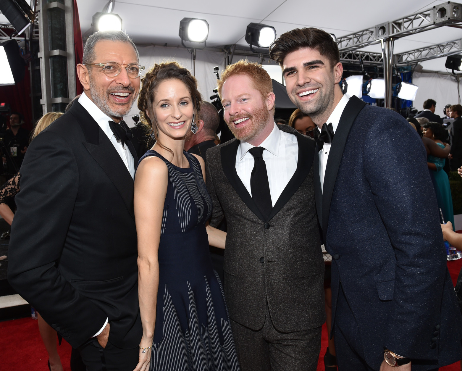 Jeff Goldblum, from left, Emilie Livingston, Jesse Tyler Ferguson and Justin Mikita arrive at the 21st annual Screen Actors Guild Awards at the Shrine Auditorium on Sunday, Jan. 25, 2015, in Los Angeles. (Photo by John Shearer/Invision/AP)