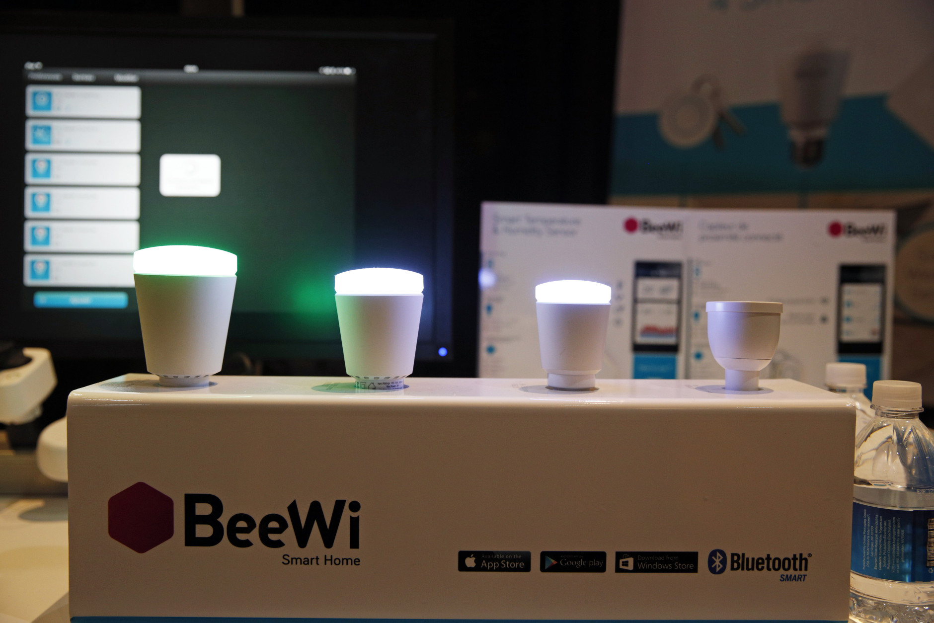 BeeWi wirelessly controlled lights are on display at CES Unveiled, a media preview event for CES International, Sunday, Jan. 4, 2015, in Las Vegas. (AP Photo/John Locher)