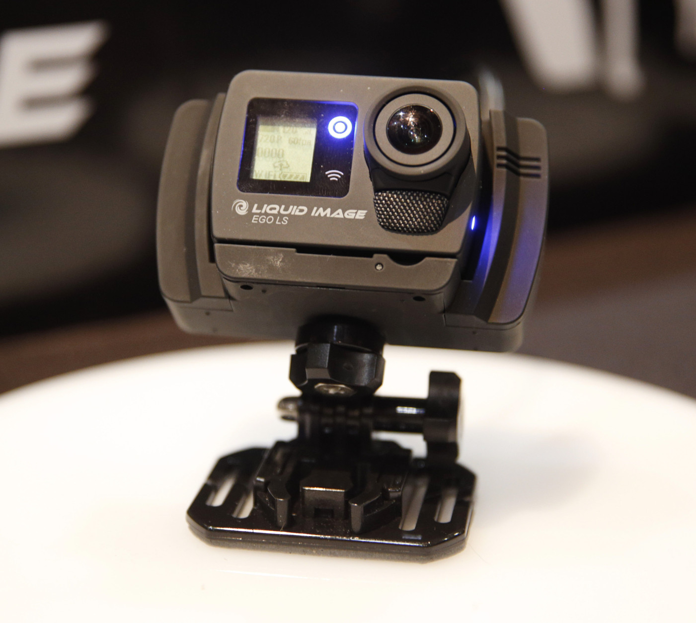 The Liquid Image EGO LS-800 wearable and mountable 4G enabled camera is on display at CES Unveiled, a media preview event for CES International, Sunday, Jan. 4, 2015, in Las Vegas. (AP Photo/John Locher)