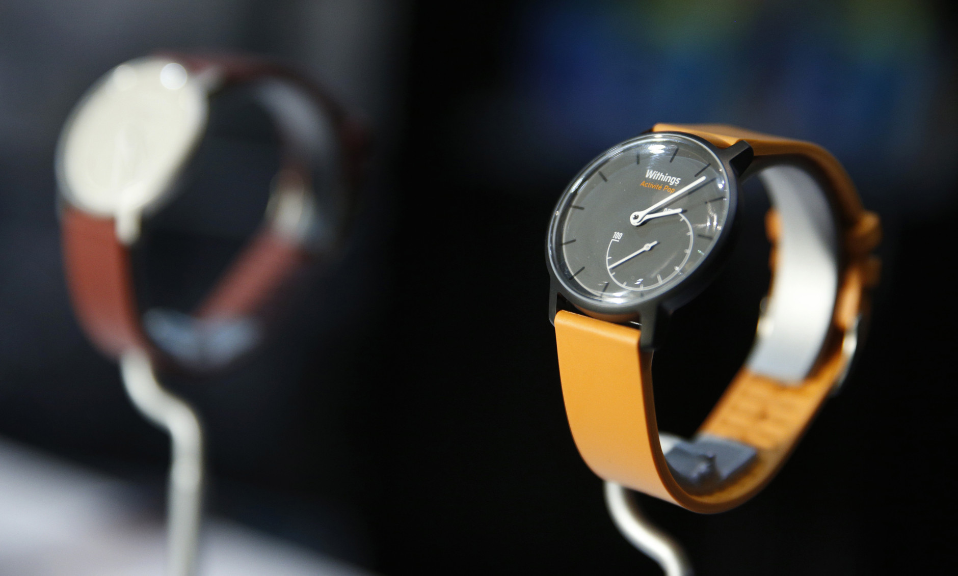 The Withings Activite Pop smart watch is on display at CES Unveiled, a media preview event for CES International, Sunday, Jan. 4, 2015, in Las Vegas. (AP Photo/John Locher)