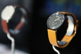The Withings Activite Pop smart watch is on display at CES Unveiled, a media preview event for CES International, Sunday, Jan. 4, 2015, in Las Vegas. (AP Photo/John Locher)