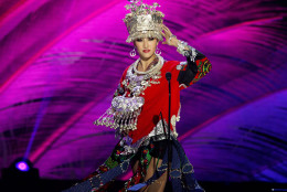 Miss China, Yanliang Hu, poses for the judges, during the national costume show during the 63rd annual Miss Universe Competition in Miami, Fla., Wednesday, Jan. 21, 2015. (AP Photo/J Pat Carter)