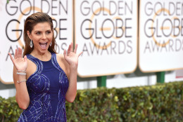 Maria Menounos arrives at the 72nd annual Golden Globe Awards at the Beverly Hilton Hotel on Sunday, Jan. 11, 2015, in Beverly Hills, Calif. (Photo by John Shearer/Invision/AP)