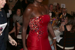 Viola Davis poses in the audience at the 72nd annual Golden Globe Awards at the Beverly Hilton Hotel on Sunday, Jan. 11, 2015, in Beverly Hills, Calif. (Photo by Matt Sayles/Invision/AP)