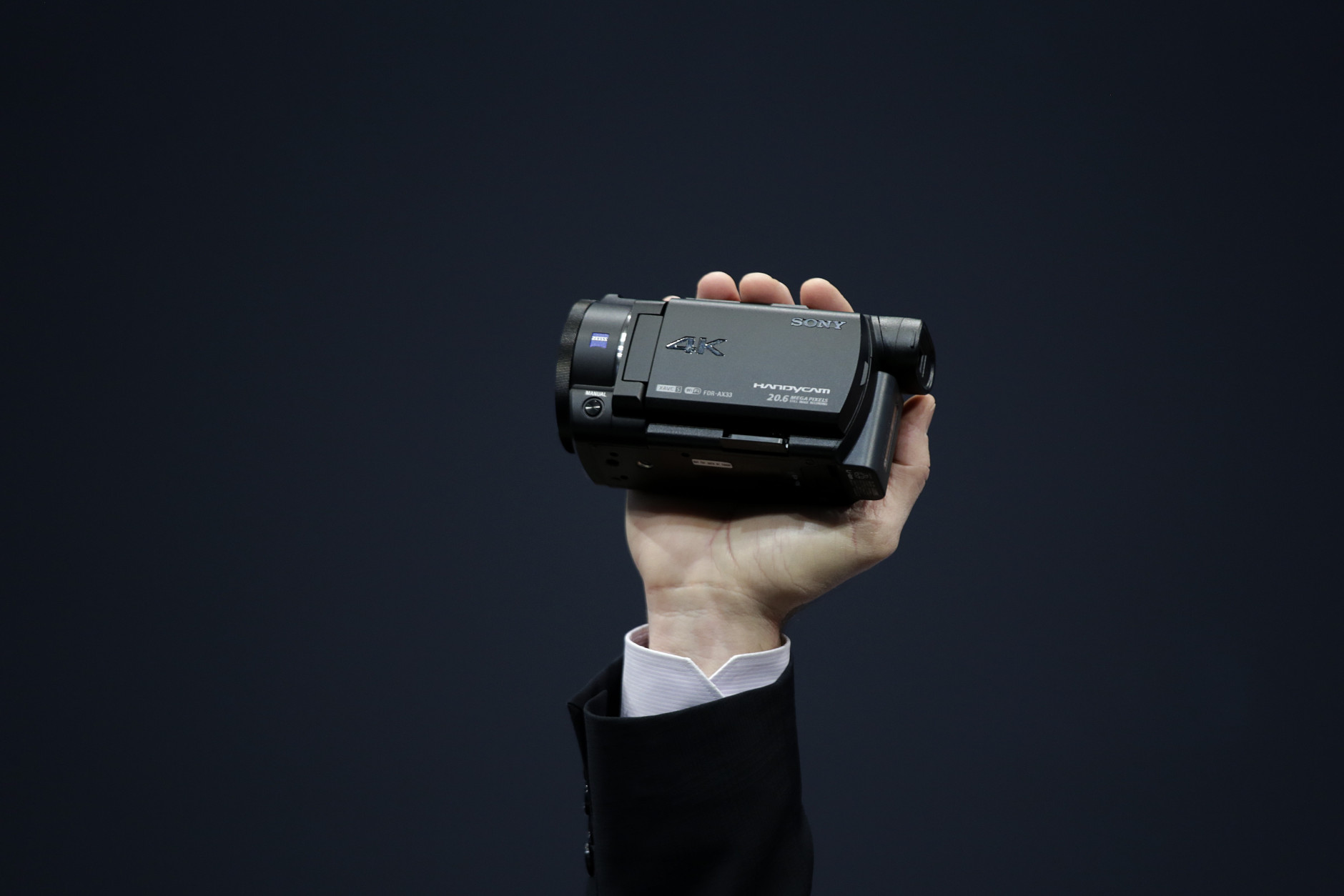 Mike Fasulo, president and chief operating officer of Sony Electronics, introduces the new 4K camcorder during a news conference at the International CES Monday, Jan. 5, 2015, in Las Vegas. (AP Photo/Jae C. Hong)