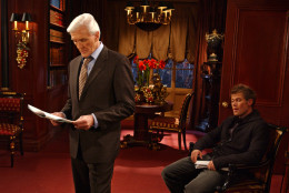 David Canary, left, who played the roles of both Adam and Stuart Chandler and Jacob Young, who plays the role of JR Chandler in the ABC daytime drama, "All My Children", block a scene from the 9,000th espisode of the show, Wednesday, Nov. 17, 2004, in New York. Canary died Nov. 24, 2015, at the age of 77.  (AP Photo/Jennifer Szymaszek)