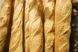 French baguettes are displayed at Amy's Bread on Thursday, Feb. 28, 2008 in New York. Analysts say consumers should expect that higher wheat prices eventually will work their way into higher food costs. According to Amy Scherber, owner of Amy's Bread, "We've seen huge increases in our cost of flour but we're trying to hold prices steady and not pass the costs on to our customers." (AP Photo/Mark Lennihan)