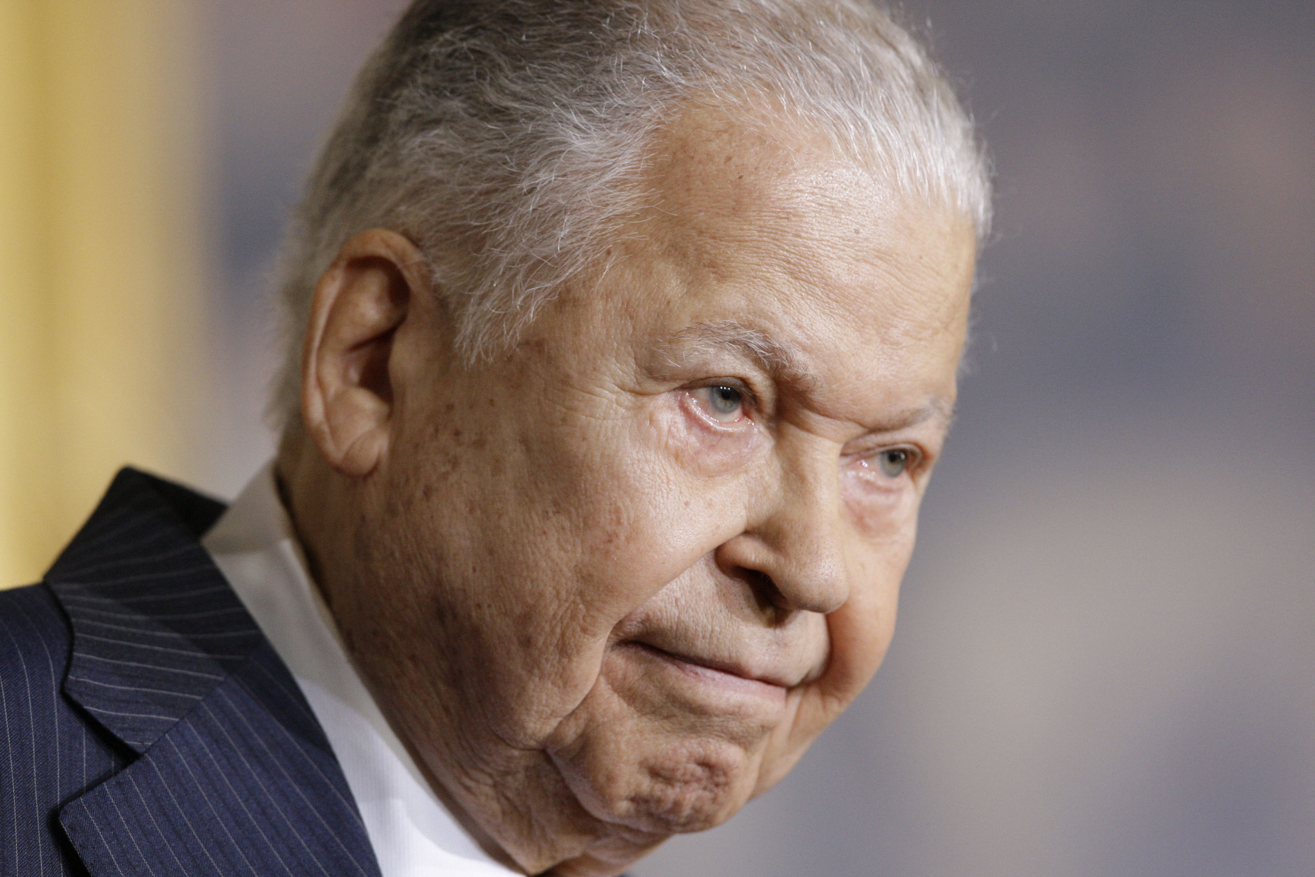 Former Massachusetts Sen. Edward William Brooke speaks in the Rotunda on Capitol Hill in Washington, Wednesday, Oct. 28, 2009, during a ceremony where he received the Congressional Gold Medal. (AP Photo/Alex Brandon)