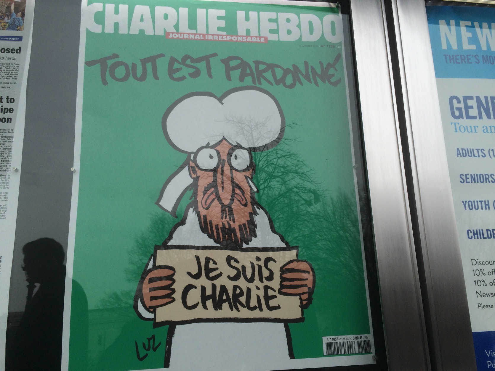 The Newseum displays the controversial Charlie Hebdo cover. 