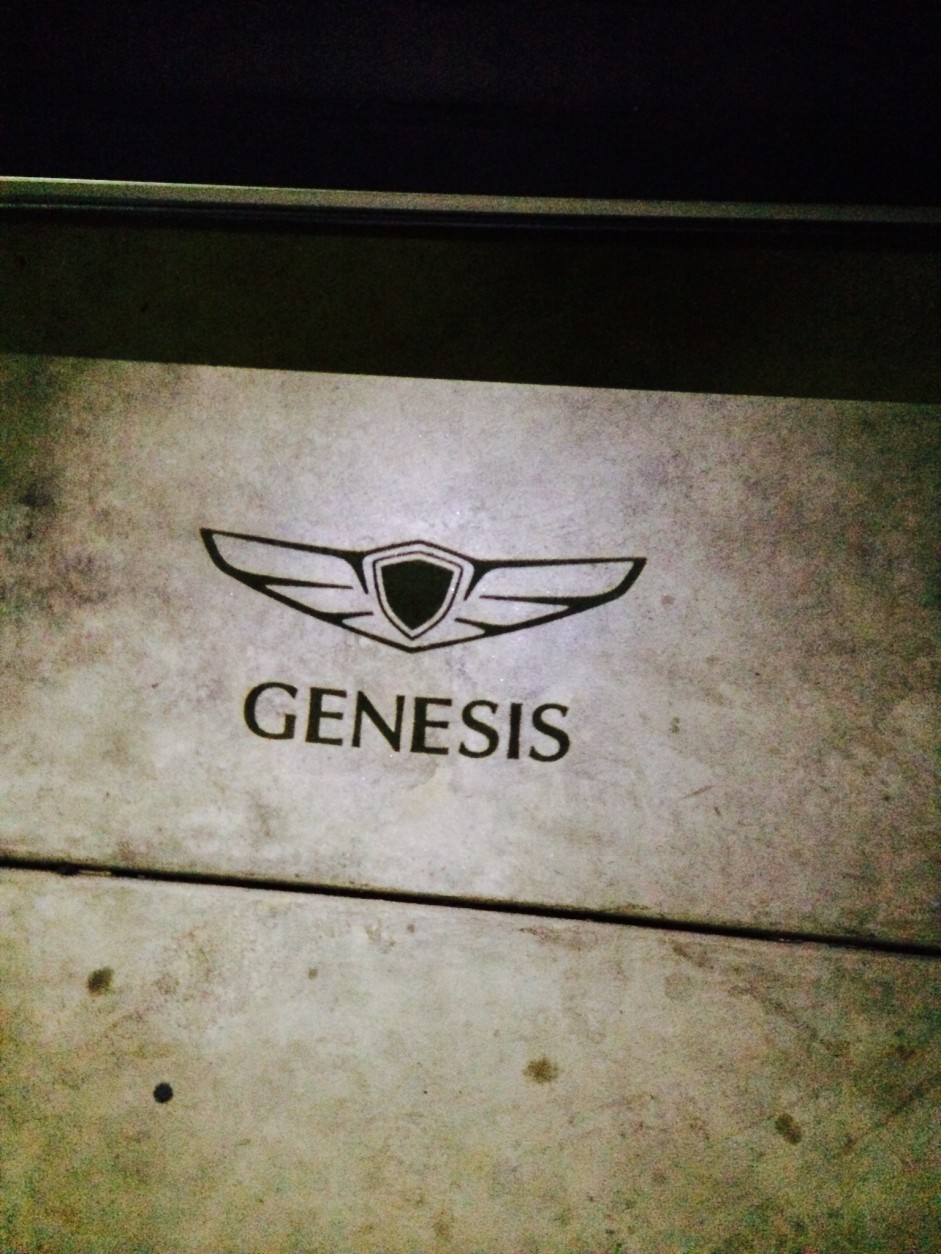 Here's a pretty cool feature: The word “Genesis” and the car's emblem shines on the ground when you open the door. (WTOP/Mike Parris)