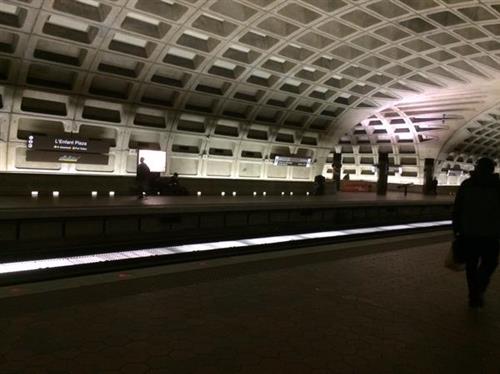 A day after a tragic Metrorail incident, there weren't as many people at L'Enfant Plaza on Tuesday. (WTOP/Nick Iannelli)